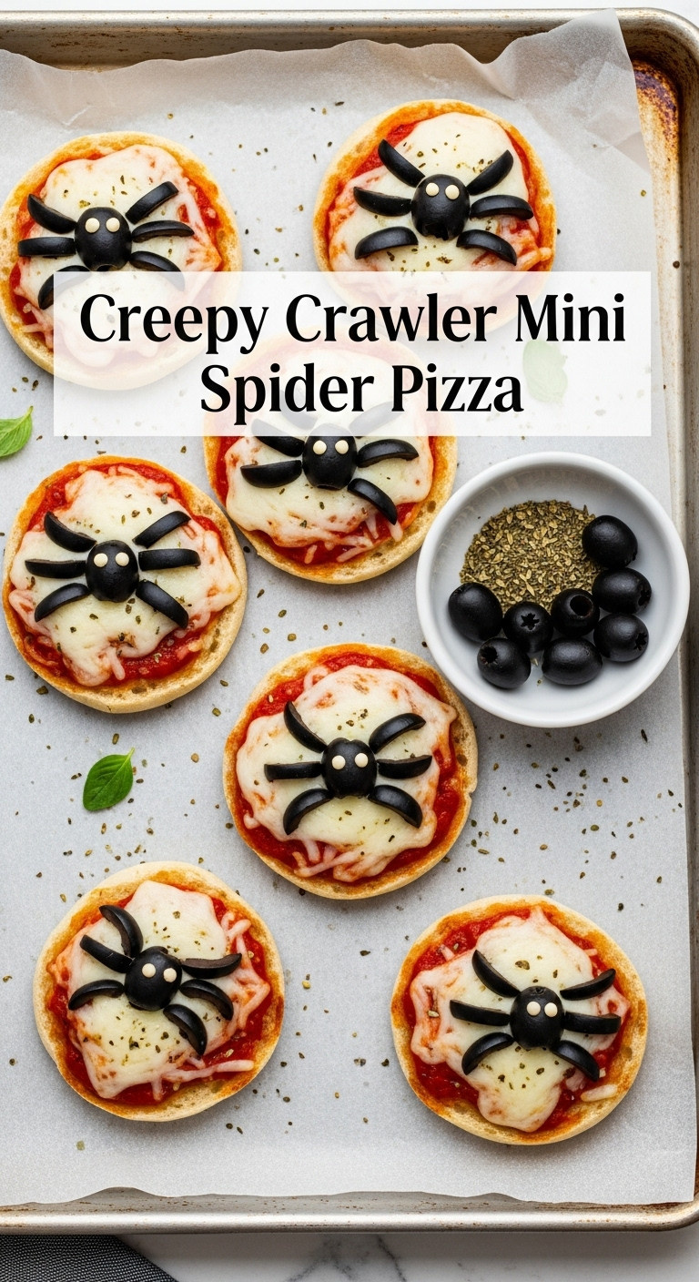Creepy Crawler Mini Spider Pizzas With Black Olive Spiders On English Muffins With Mozzarella And Tomato Sauce