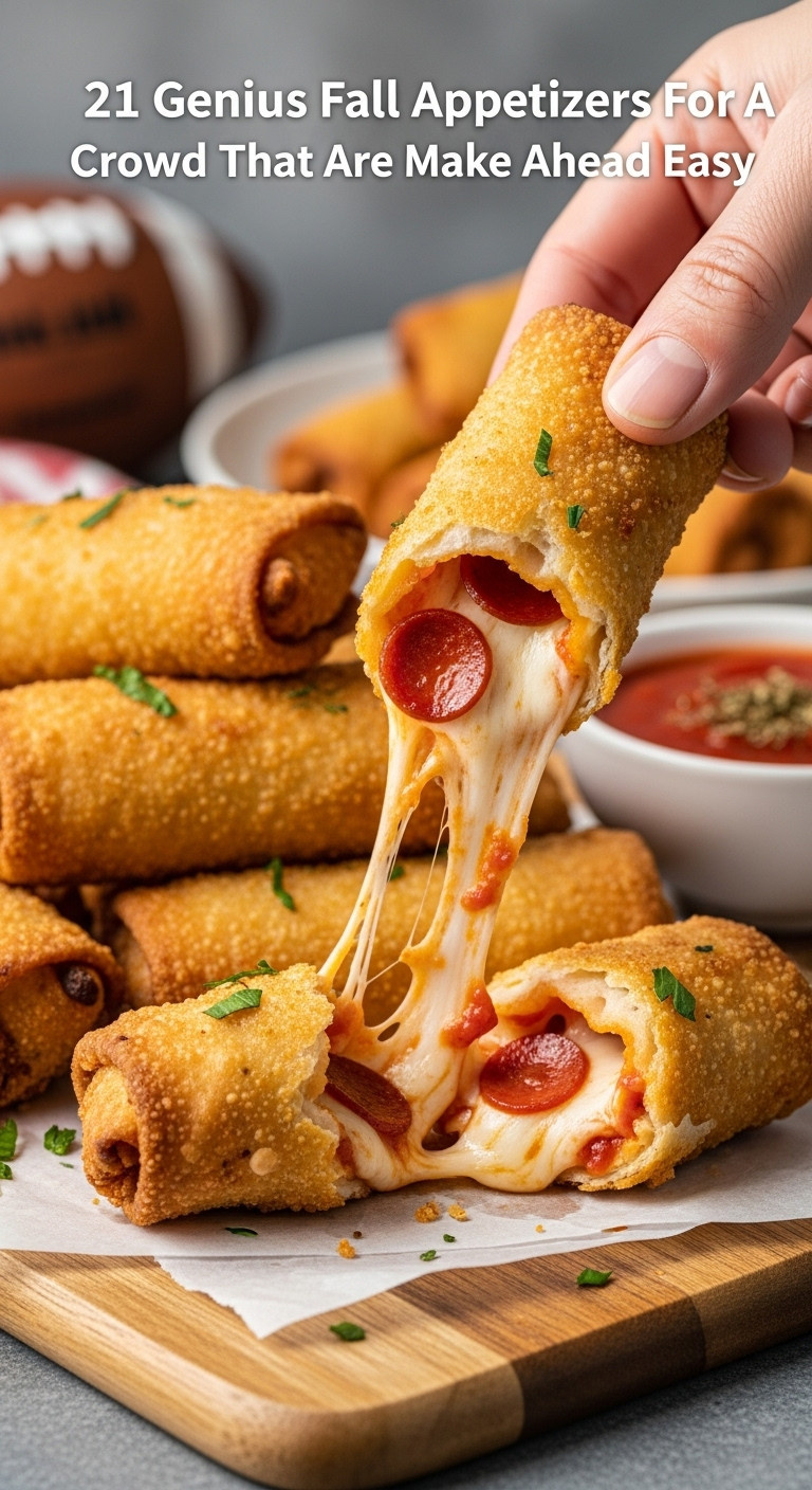 Crispy Air Fryer Pepperoni Pizza Egg Rolls With Gooey Cheese And Melted Pepperoni On A Wooden Board