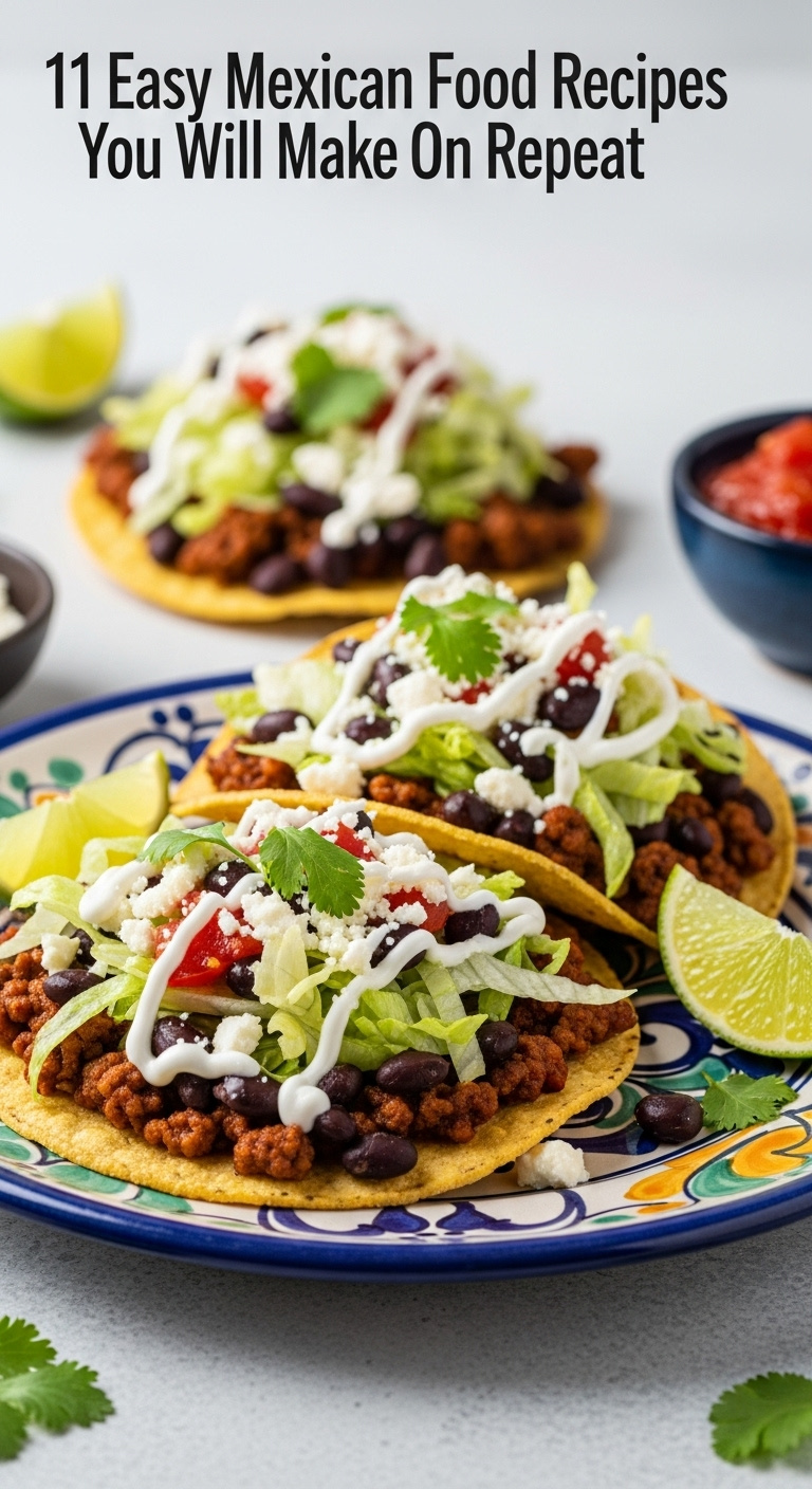 Crispy Black Bean And Beef Tostadas Topped With Lettuce Cotija Cheese And Crema On A Colorful Ceramic Plate With Lime And Salsa
