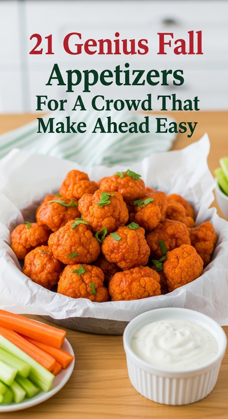 Crispy Orange Red Buffalo Cauliflower Wings Piled In A Rustic Basket With Blue Cheese Dressing And Celery