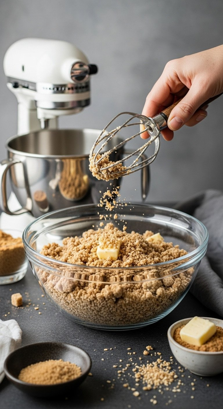 Crumbly Oat Topping With Butter Pieces In A Bowl On Dark Stone. Perfect Homemade Apple Crisp Topping.