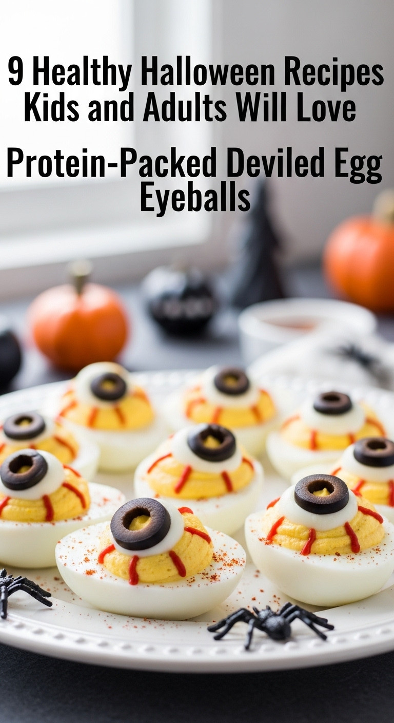 Deviled Egg Eyeballs With Creamy Yolk Black Olive Pupils And Paprika Bloodshot Lines On A White Platter