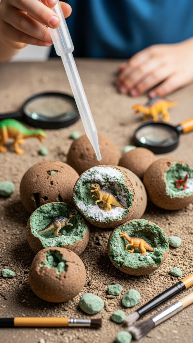 Dinosaur Discovery Treasure Rocks Partially Dissolved Revealing Plastic Dinosaurs In Geological Simulation Bin
