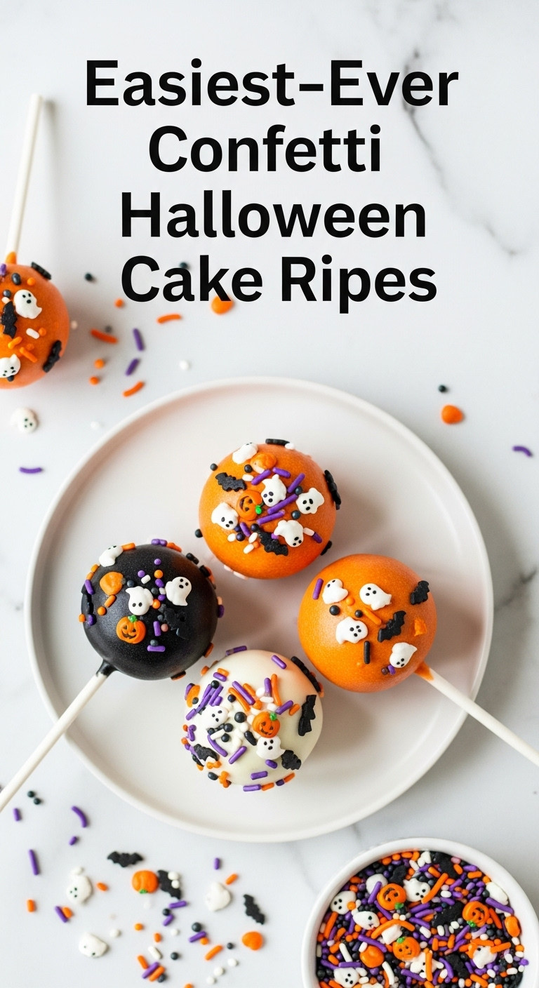 Easiest-Ever Confetti Halloween Cake Pops With Sprinkles On A White Marble Countertop