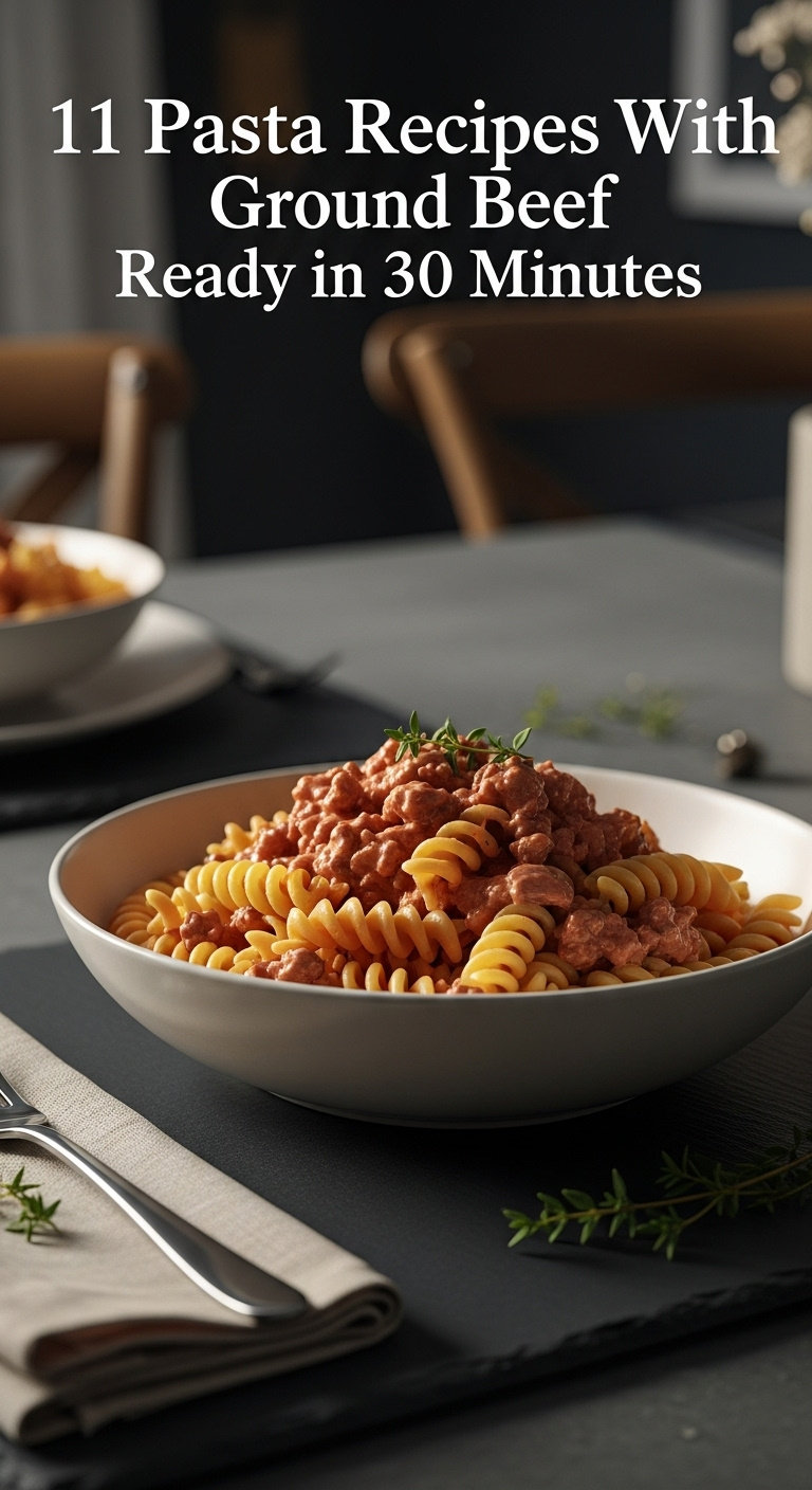 Easy Creamy Dijon Beef Pasta With Fusilli In A Modern Ceramic Bowl On A Dark Slate Placemat With A Silver Fork