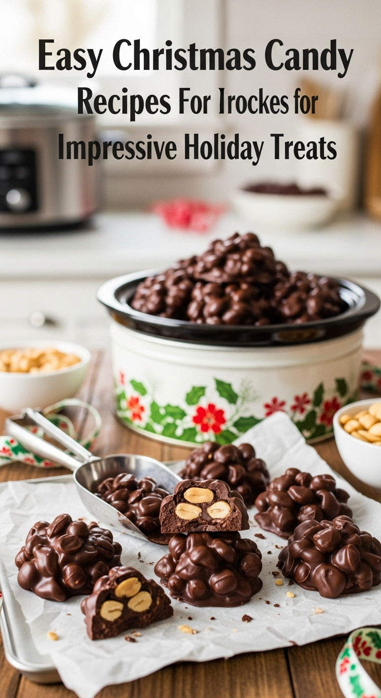 Easy Crockpot Peanut Clusters In A Festive Tin With A Scoop And Ribbon