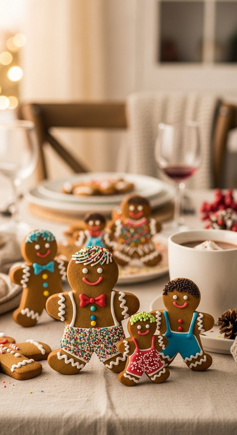 Elegant 'Winter Wonderland' Gingerbread Cookie: Blue/White Icing, Snowflakes, Silver Glitter. Stone. Festive.
