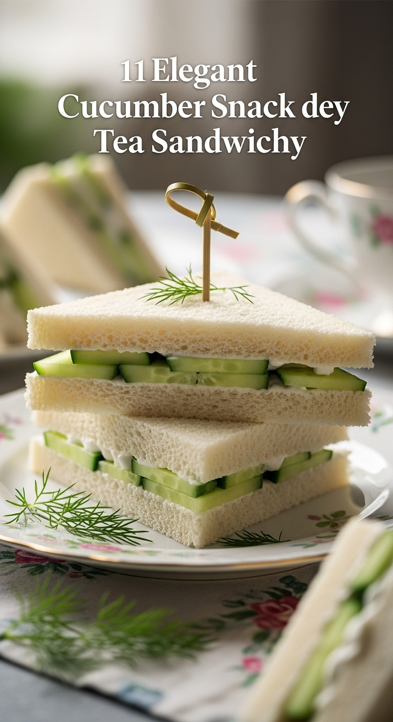 Elegant Cucumber Tea Sandwiches On A Vintage Porcelain Plate With Dill And A Blurred Teacup Background