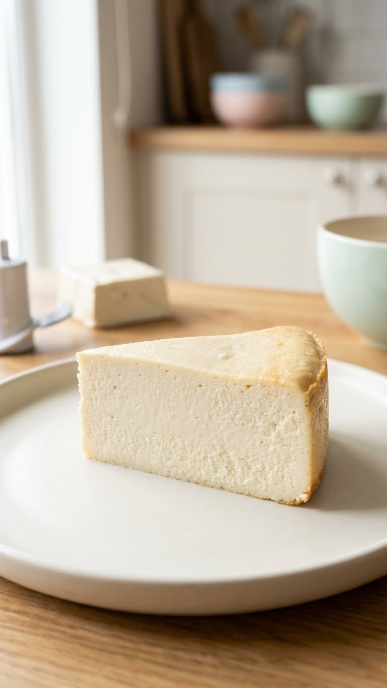 Elegant Slice Of Moist Vegan Pound Cake With Silken Tofu, Creamy Texture, On A Minimalist Plate, Soft Natural Light.