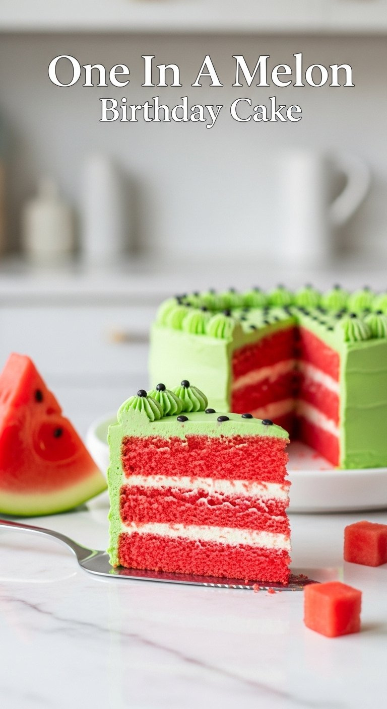 Elegant Slice Of Ombre Watermelon Layered Sheet Cake With Green Frosting And Black Pearls On Marble.