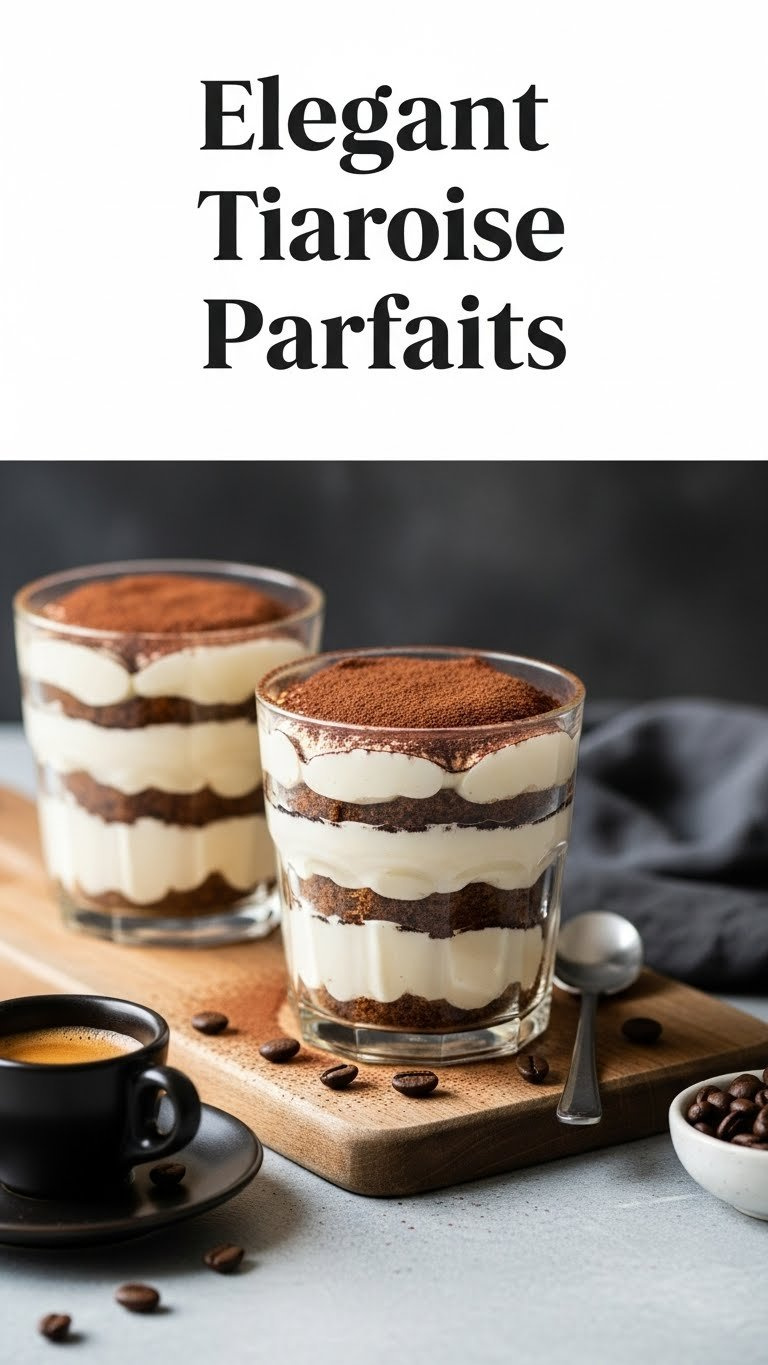 Elegant Tiramisu Parfaits In Clear Glasses, Layered With Coffee-Soaked Ladyfingers, Mascarpone Cream, Cocoa. Italian Dessert.