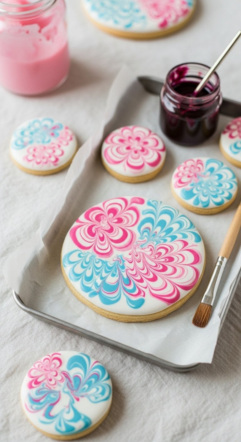 Elegant Wet-On-Wet Decorated Cookie With Seamless Floral Pattern In Soft Pinks, Blues, And White For Cookie Art.