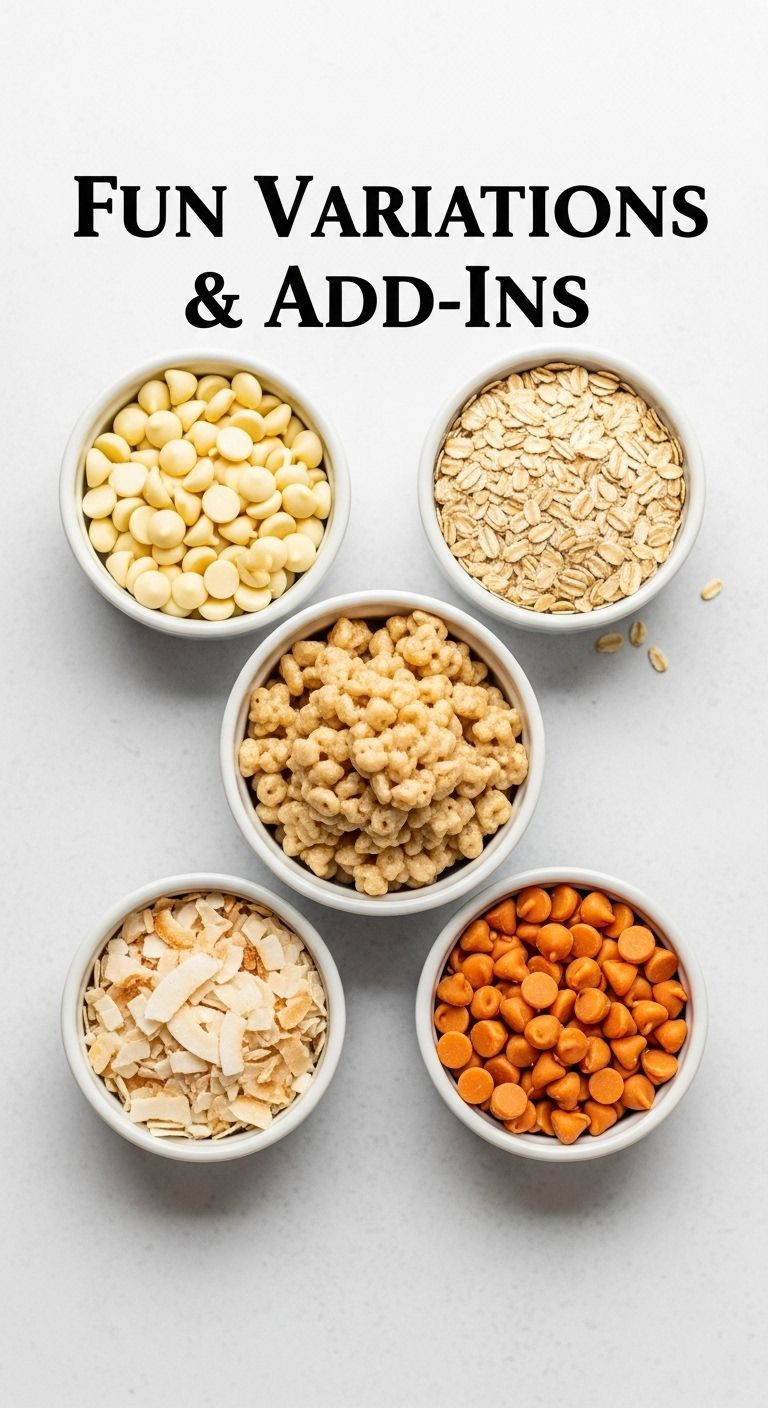 Flat Lay Of Cookie Dough Surrounded By Bowls Of White Chocolate Chips, Oats, Toasted Coconut, And Butterscotch Chips On Neutral Background