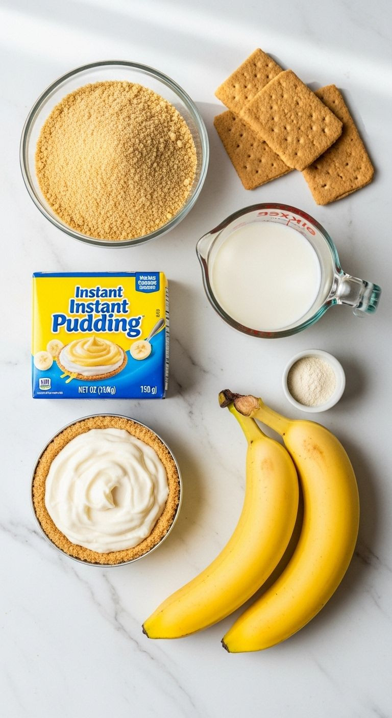 No Bake Mini Banana Cream Pies Ingredients Flat Lay On Marble Countertop
