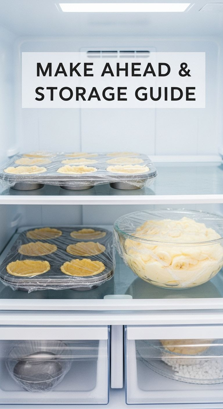 Organized Refrigerator Shelf With Wrapped Mini Pie Crusts And Banana Pudding Bowl