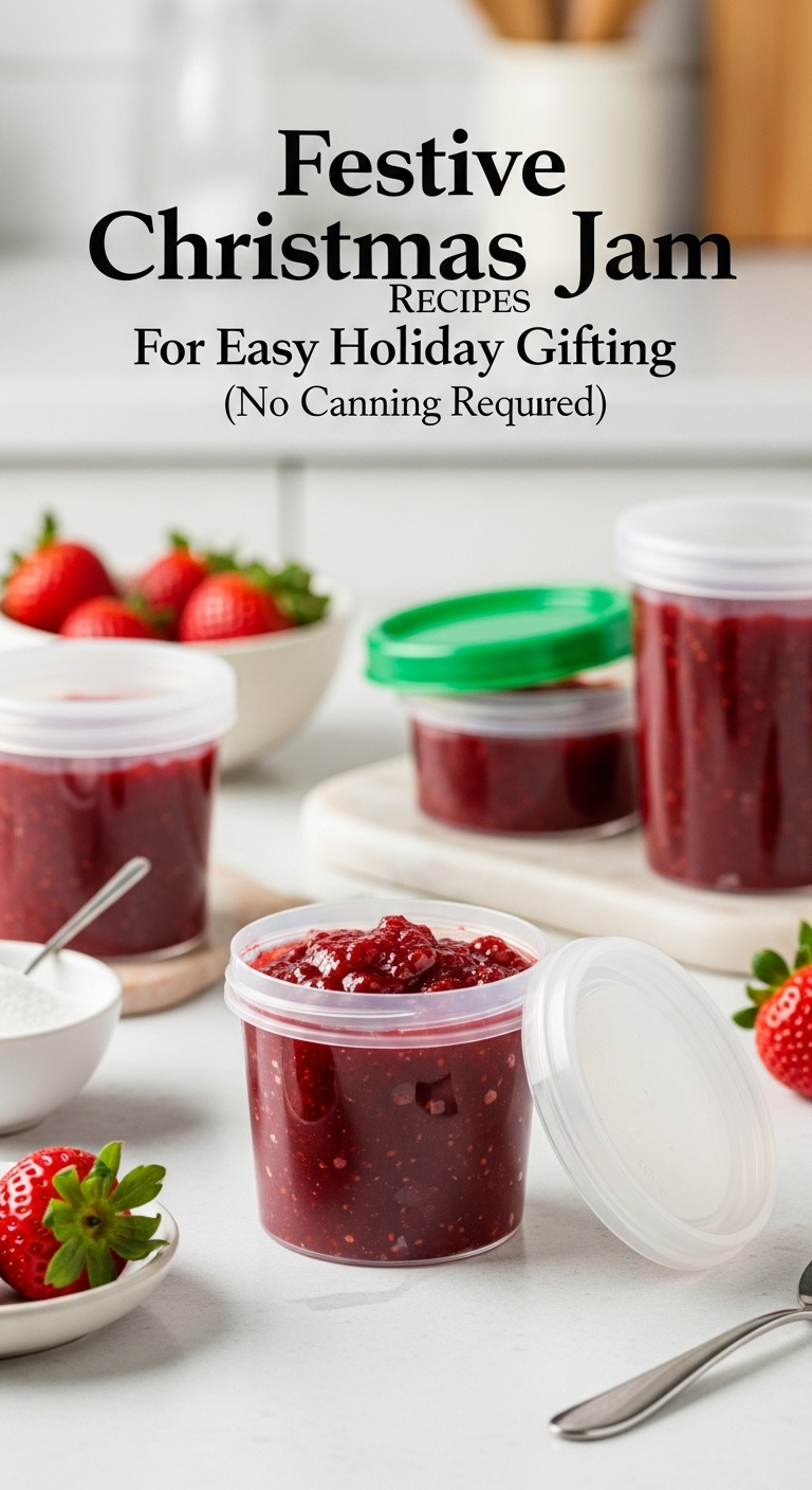 Festive Freezer Jam In Clear Plastic Containers With Fresh Strawberries And Sugar