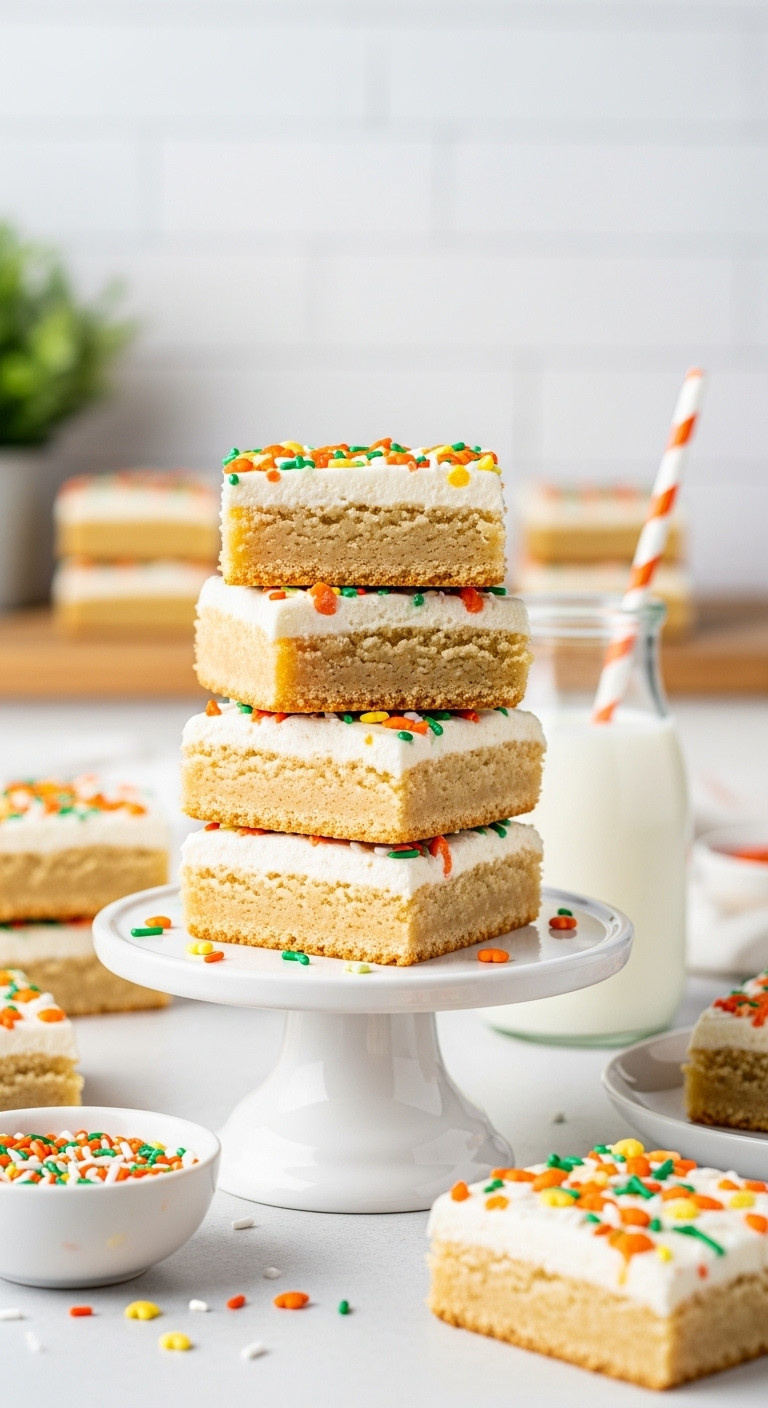 Festive Stack Of Soft Frosted Sugar Cookie Bars With Creamy Frosting And Colorful Thanksgiving Sprinkles.
