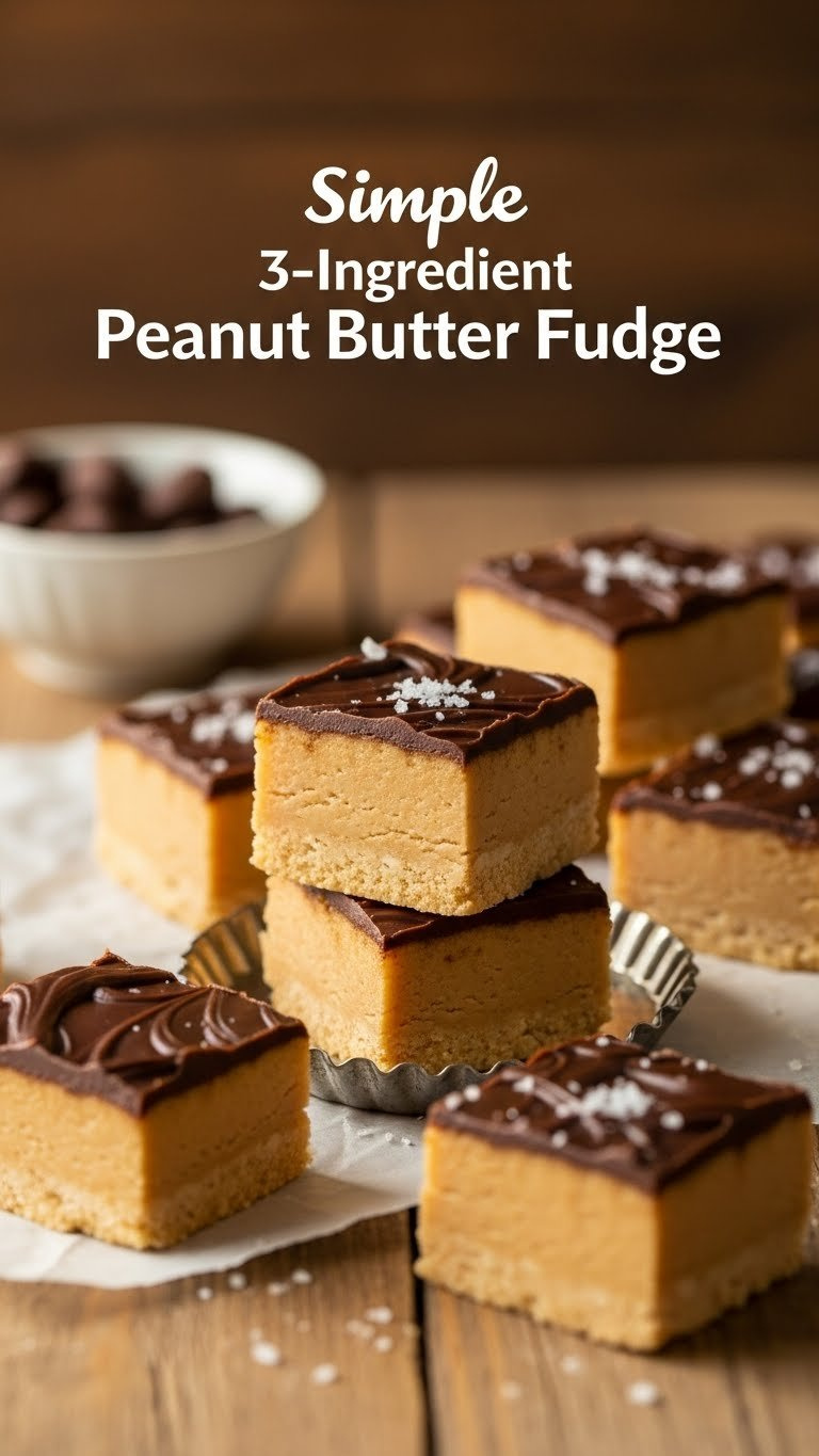 Firm 3-Ingredient Peanut Butter Fudge Squares On Parchment. Easy Homemade No-Bake Candy, Rich Golden Brown Texture.