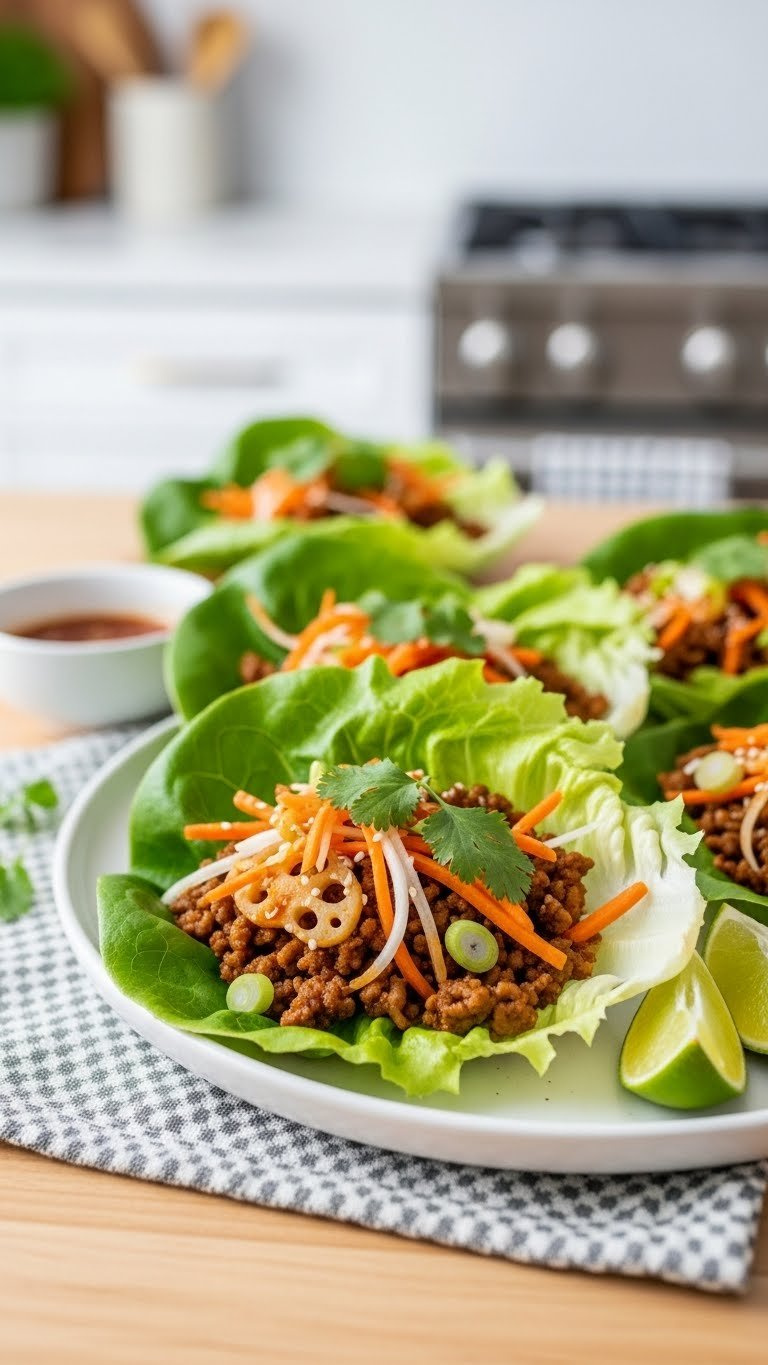 Fresh Beef Lettuce Wrap With Seasoned Ground Beef Filling In Crisp Lettuce Cup