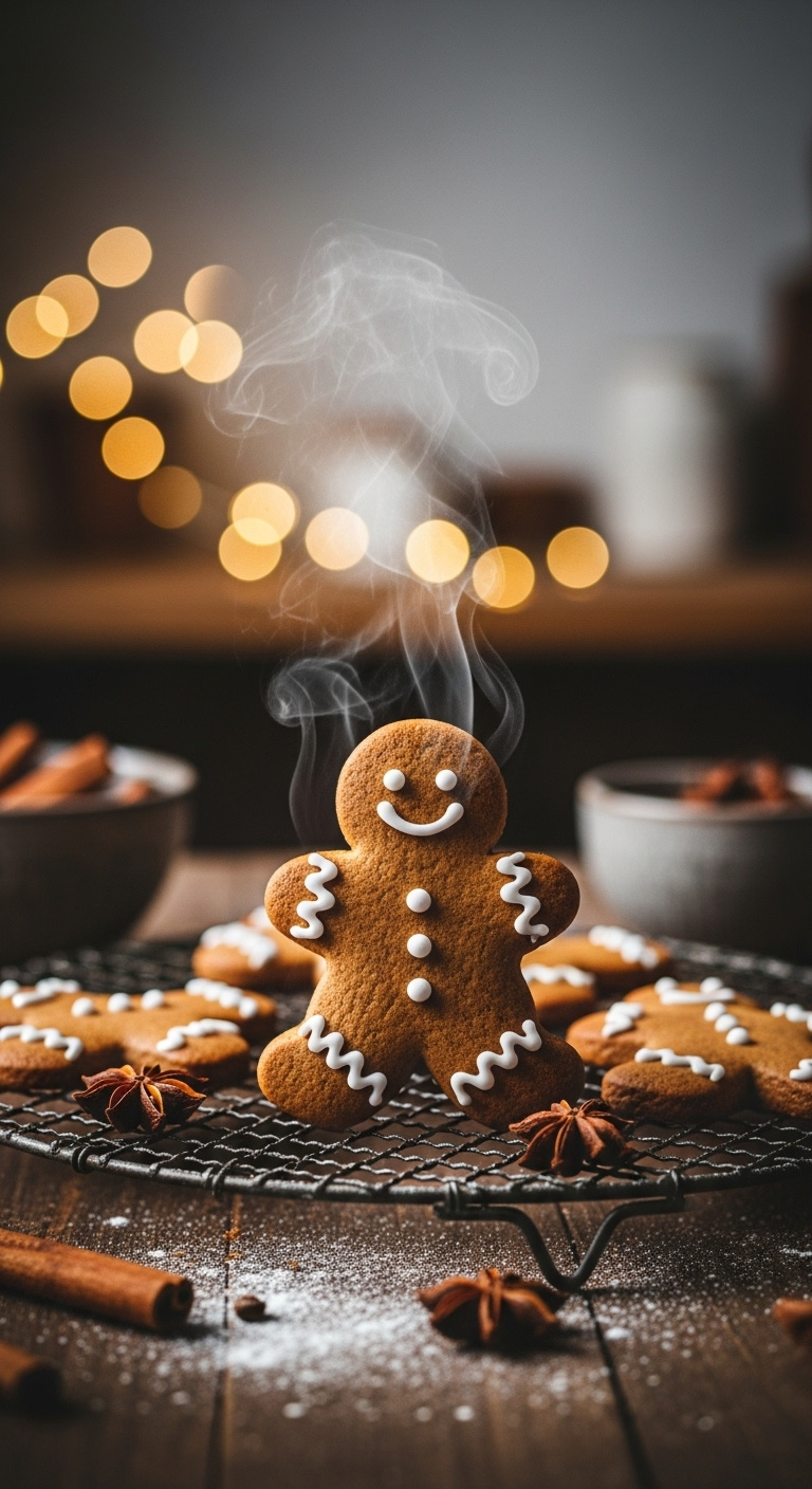 Freshly Baked Spiced Gingerbread Cookies On A Cooling Rack With Cinnamon And Star Anise
