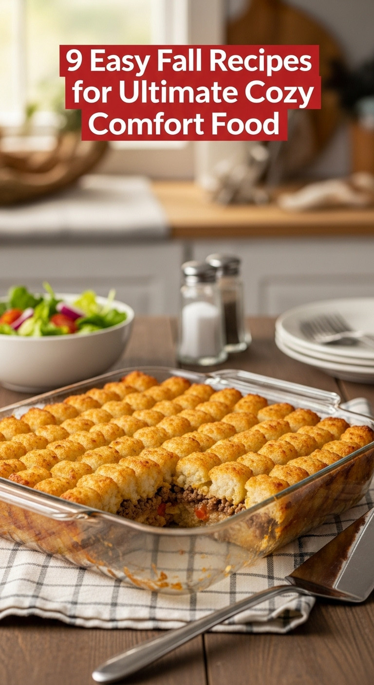 Freshly Baked Tater Tot Casserole In A Glass Baking Dish With Golden Crispy Tots And Hearty Filling On A Checkered Tablecloth