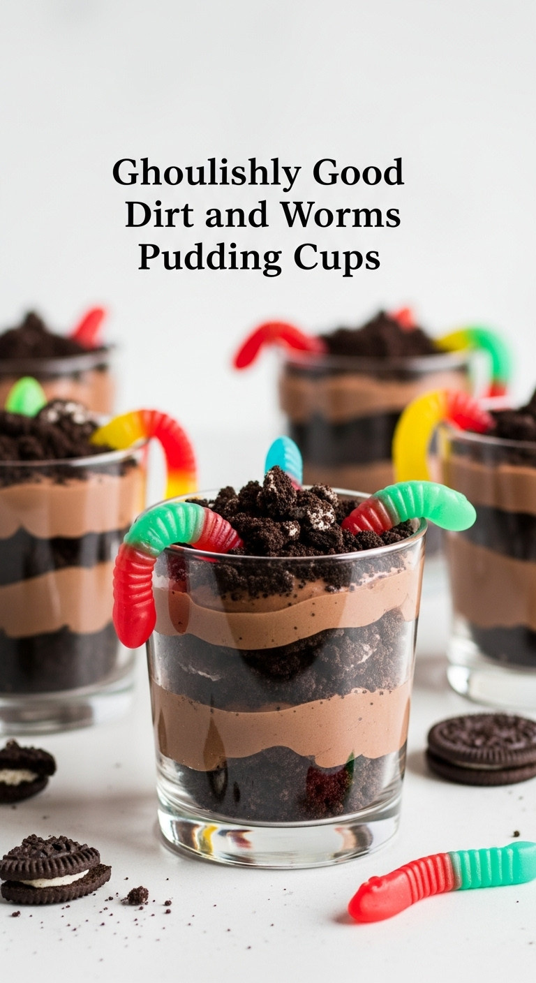 Ghoulishly Good Dirt And Worms Pudding Cups With Chocolate Pudding Oreo Dirt And Gummy Worms In A Glass Cup