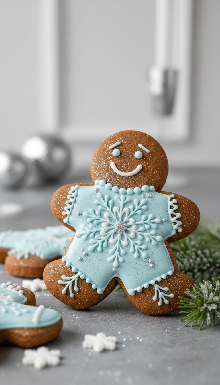 Gingerbread Reindeer Cookie, Chocolate Antlers, Red Nose, Googly Eyes. Rustic Wood, Pinecone. Festive.