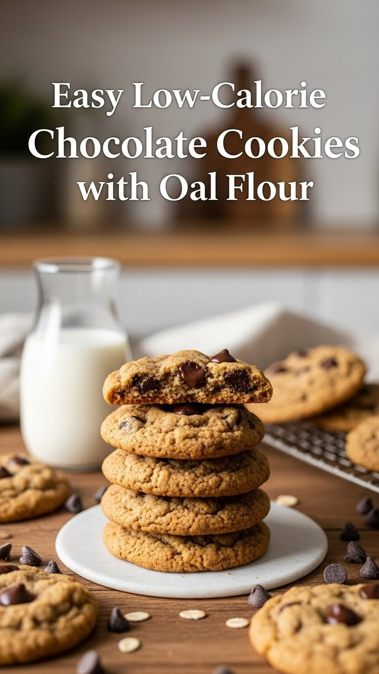 Golden-Brown Chocolate Chip Cookies With Melted Dark Chocolate Chips Stacked On Rustic Wooden Table With Glass Of Milk In Background