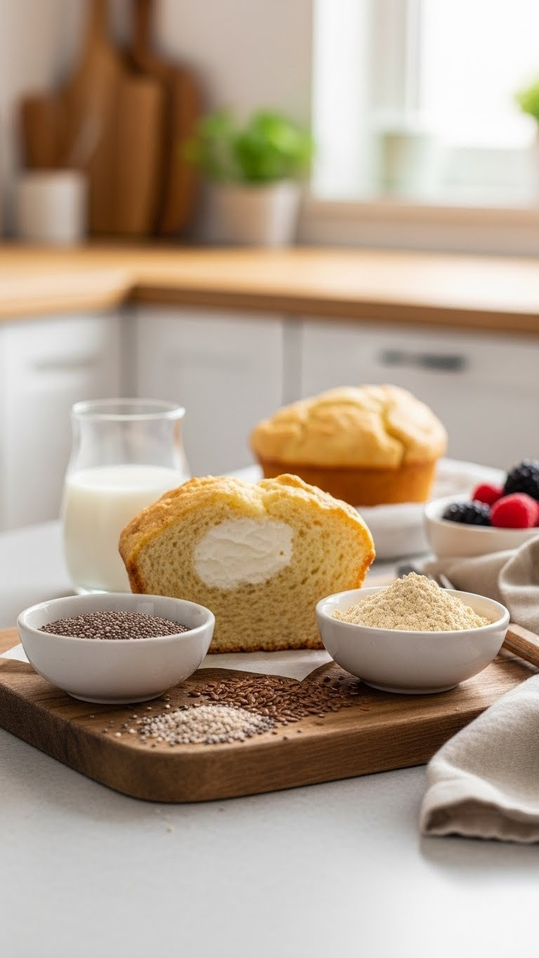 Golden-Brown Protein Muffin Made With Cottage Cheese Alongside Protein Powder, Chia Seeds And Flax Meal
