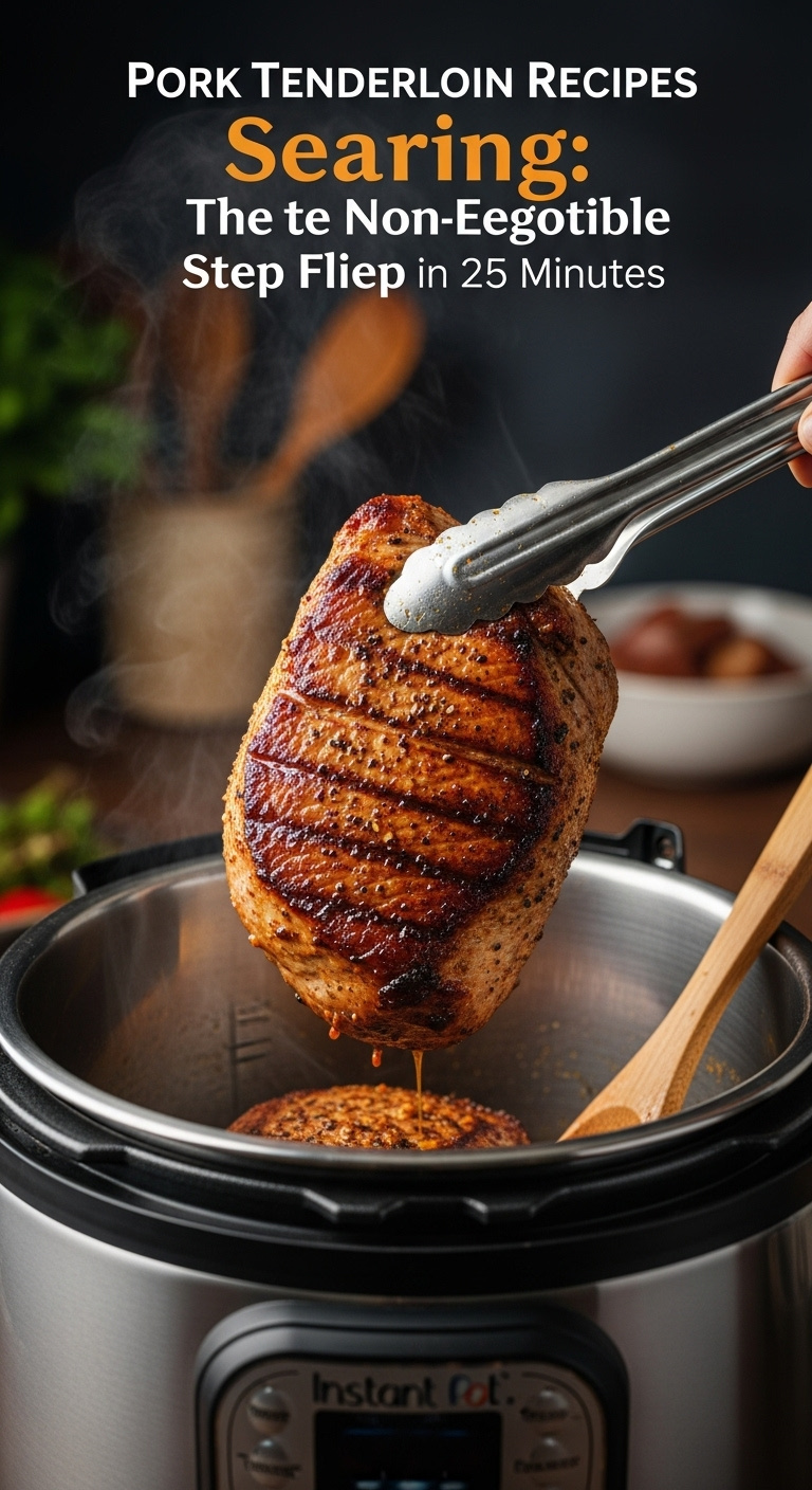 Golden-Brown Seared Pork Tenderloin Being Lifted From An Instant Pot Liner With Tongs, With Steam Rising