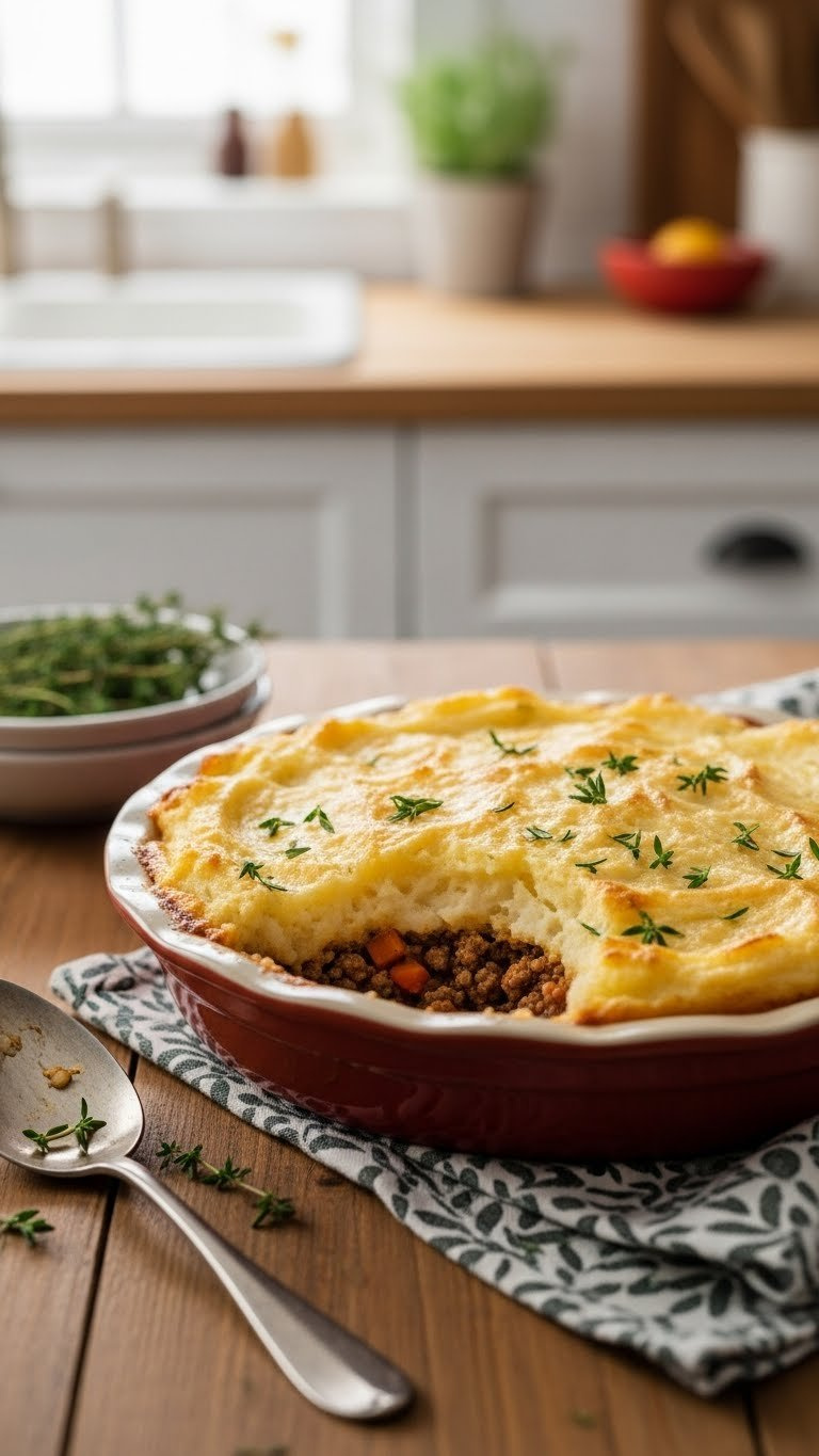 Golden-Brown Shepherd's Pie With Ground Beef Filling And Creamy Mashed Potato Topping