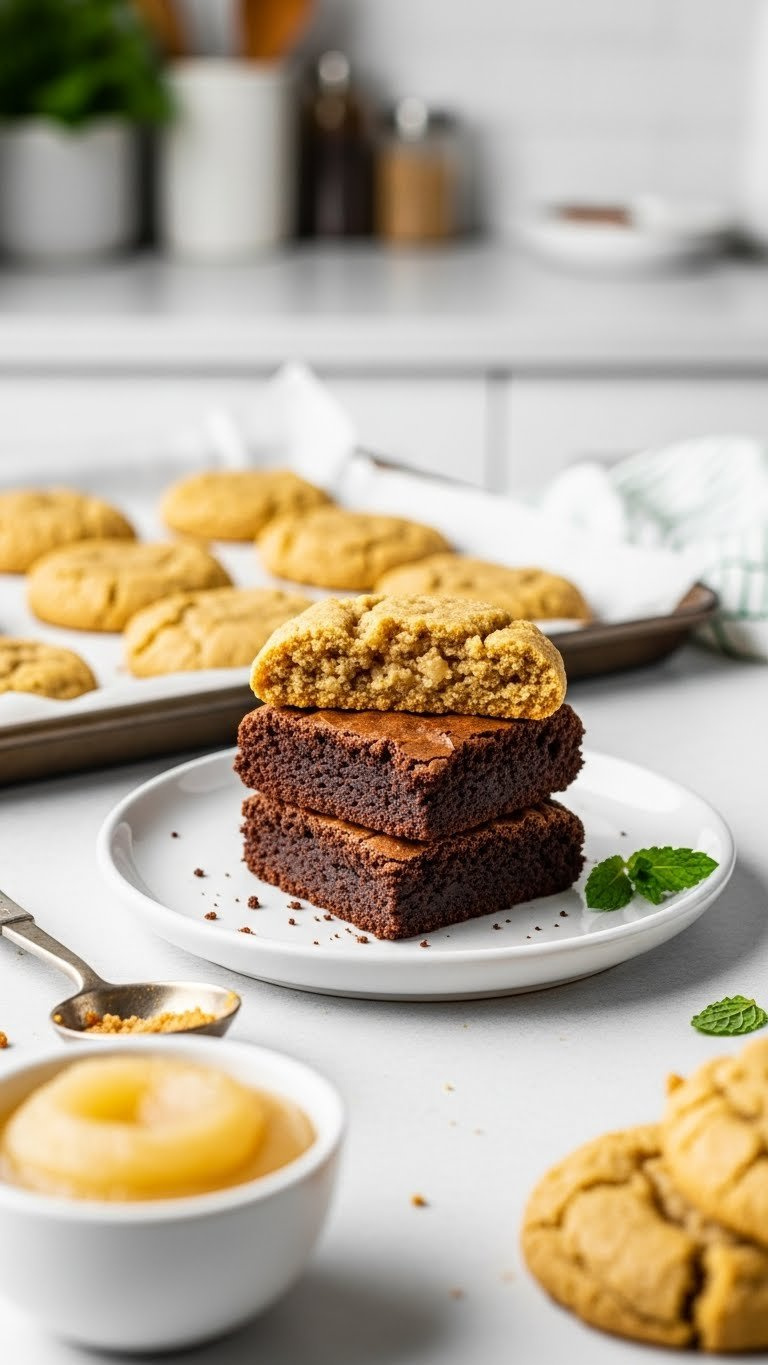 Golden-Brown Vegan Cookies Or Brownies Showcasing Cohesive Texture On Parchment Paper Background