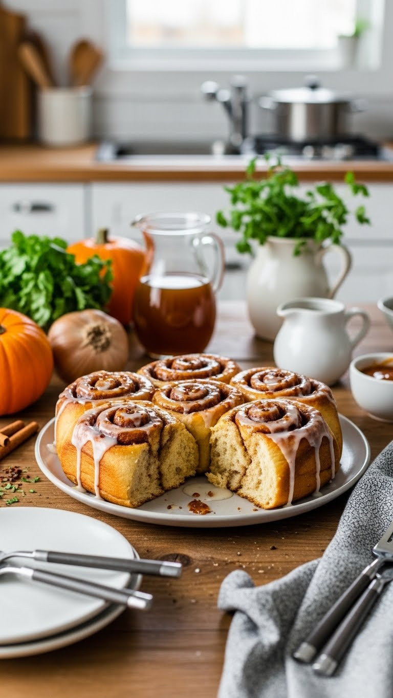 Gooey Pumpkin Spice Cinnamon Rolls With Maple Glaze Rustic Table
