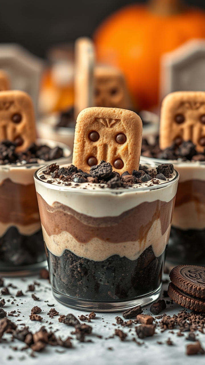 Halloween Spooky Oreo Bark: Dark/White Chocolate, Crushed Oreos, Orange/Black Sprinkles, Candy Pumpkins. Festive Party Treat.