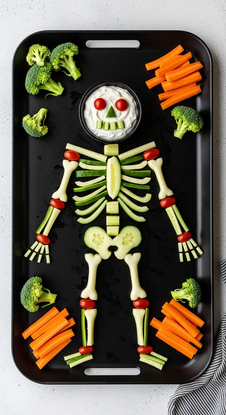 Halloween Veggie Tray Skeleton Healthy Appetizer Food Photography