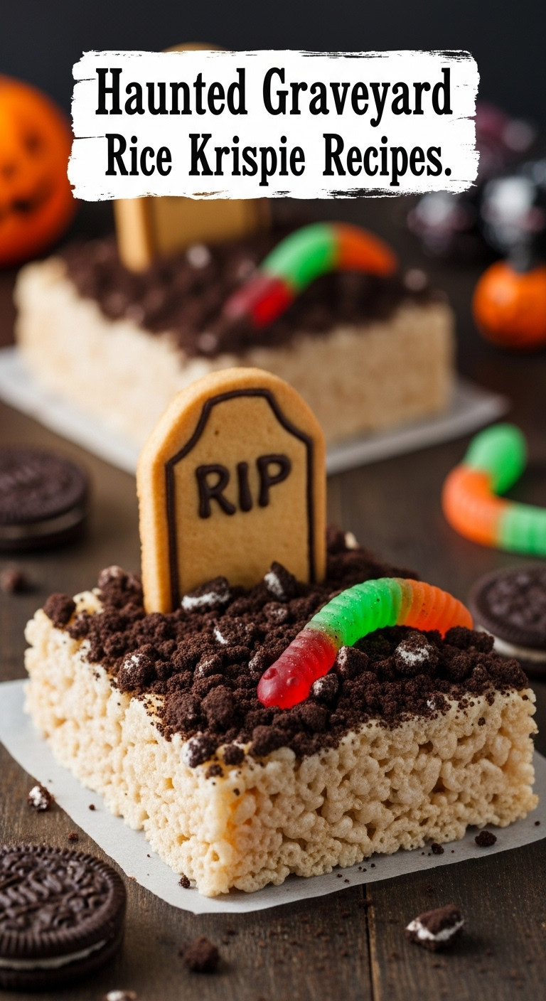 Haunted Graveyard Rice Krispie Treat With Cookie Tombstone And Gummy Worm