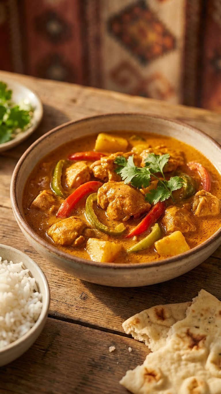 Hearty Instant Pot Chicken Curry With Tender Chicken And Vibrant Vegetables In A Rich, Creamy Sauce, Served In A Rustic Bowl.