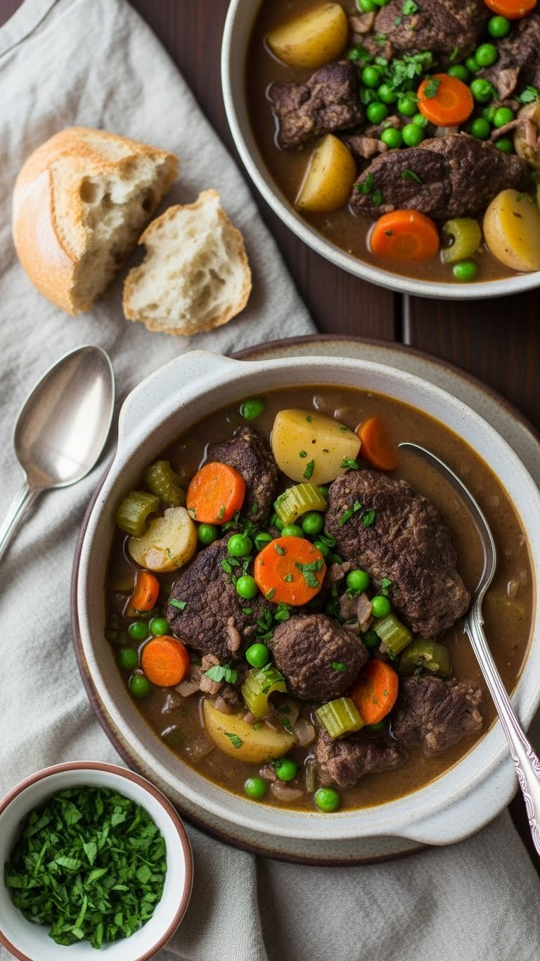 Hearty Instant Pot Venison Stew With Tender Deer Meat, Vegetables, Rich Broth, And Fresh Parsley Garnish.