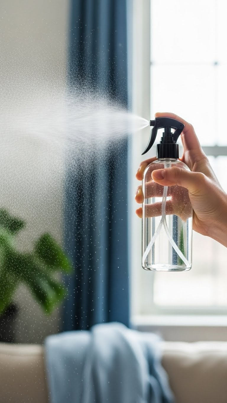 Homemade Baking Soda Air Freshener Spray Bottle Misting Essential Oil-Infused Water In Bright Room