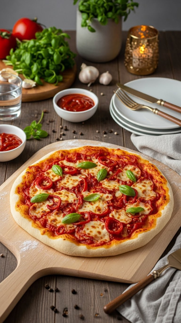 Homemade Pizza Dough On Wooden Peel With Rustic Setting
