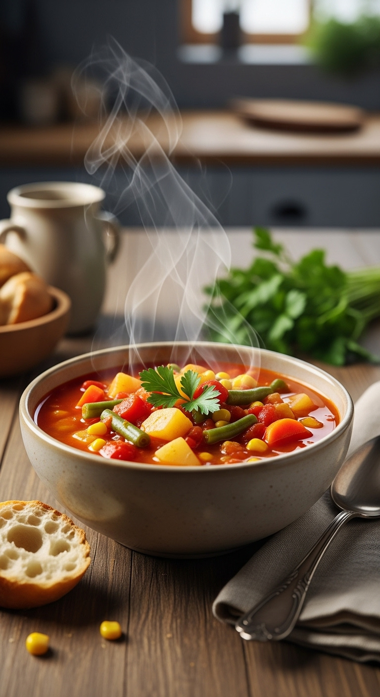 Homemade Vegetable Soup Recipe With Text Overlay