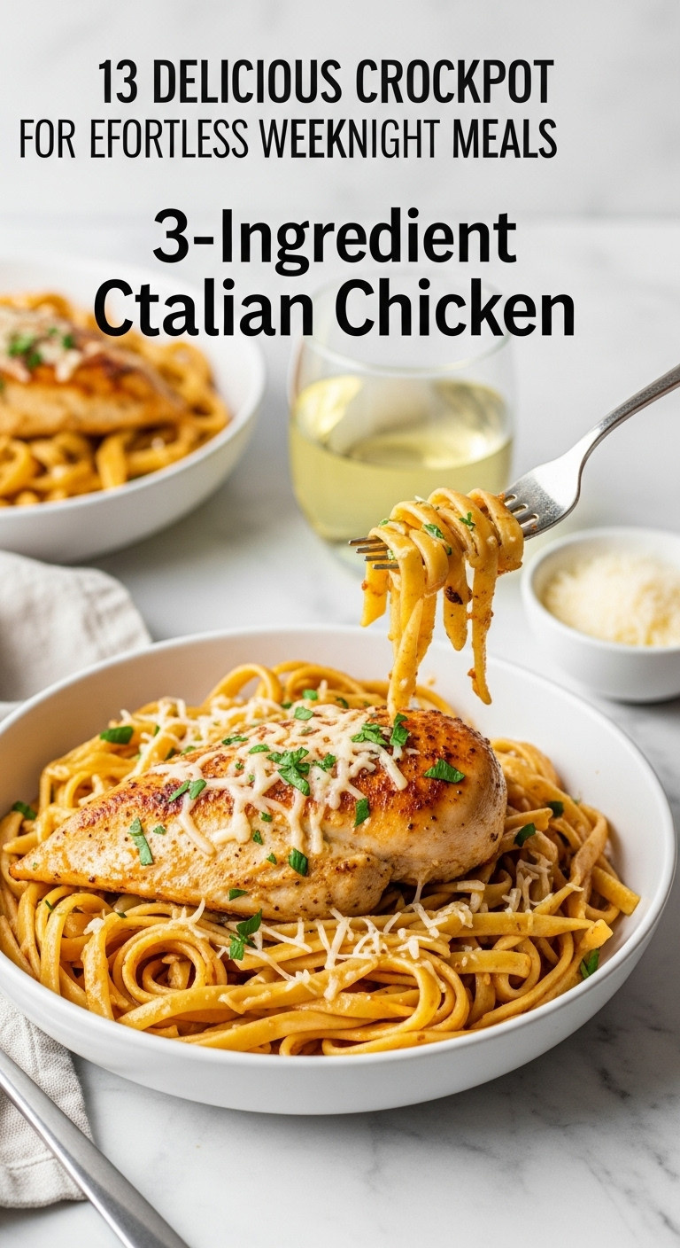 Hyperrealistic 3-Ingredient Crockpot Italian Chicken Over Pasta With Parmesan And Parsley For Effortless Weeknight Meals