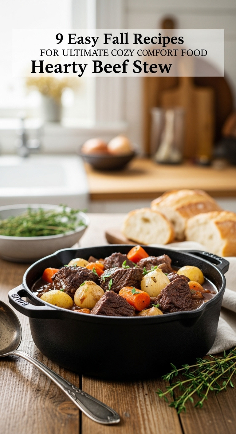Hyperrealistic Cast Iron Dutch Oven Of Hearty Beef Stew With Carrots Potatoes And Pearl Onions On A Rustic Wooden Table With Autumn Decor
