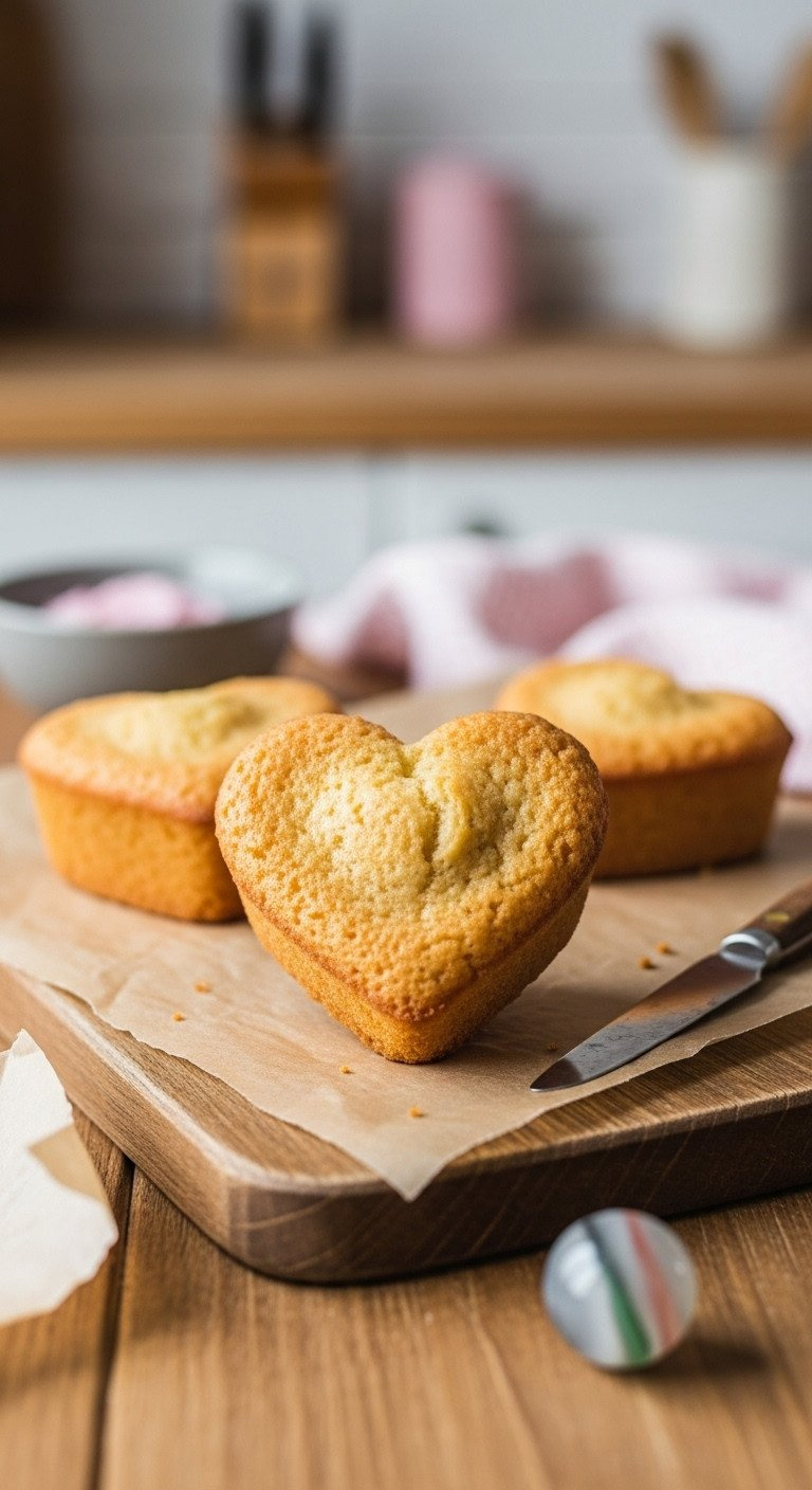 Hyperrealistic Heart-Shaped Cupcake On Rustic Wooden Board, Showing Marble Hack. Eye-Level Close-Up In Cozy Kitchen With Soft Natural Light, Perfect For Pinterest.