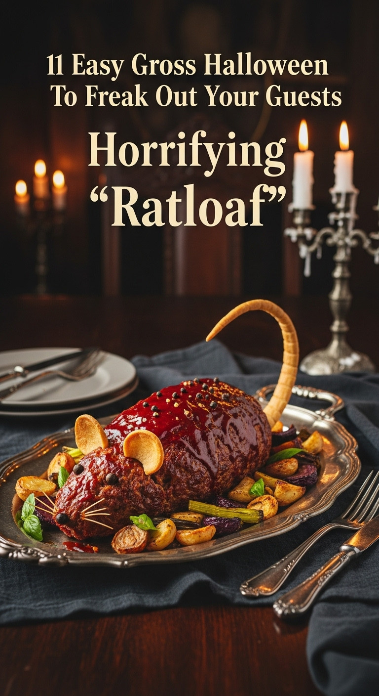 Hyperrealistic Photo Of A Horrifying &Quot;Ratloaf&Quot; Glazed With Bbq Sauce And Peppercorn Eyes On A Vintage Silver Platter