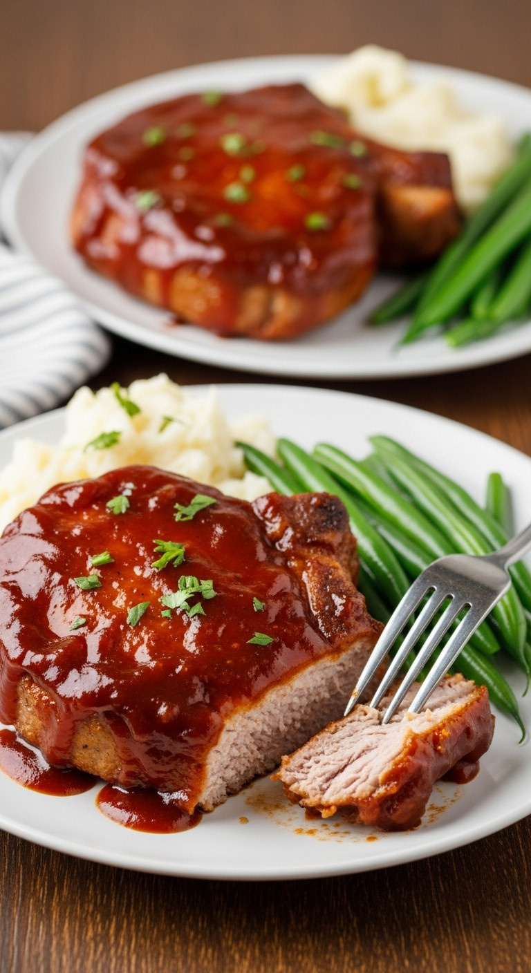 Hyperrealistic Slow Cooker Bbq Pork Chops With Mashed Potatoes And Green Beans For Effortless Weeknight Meals