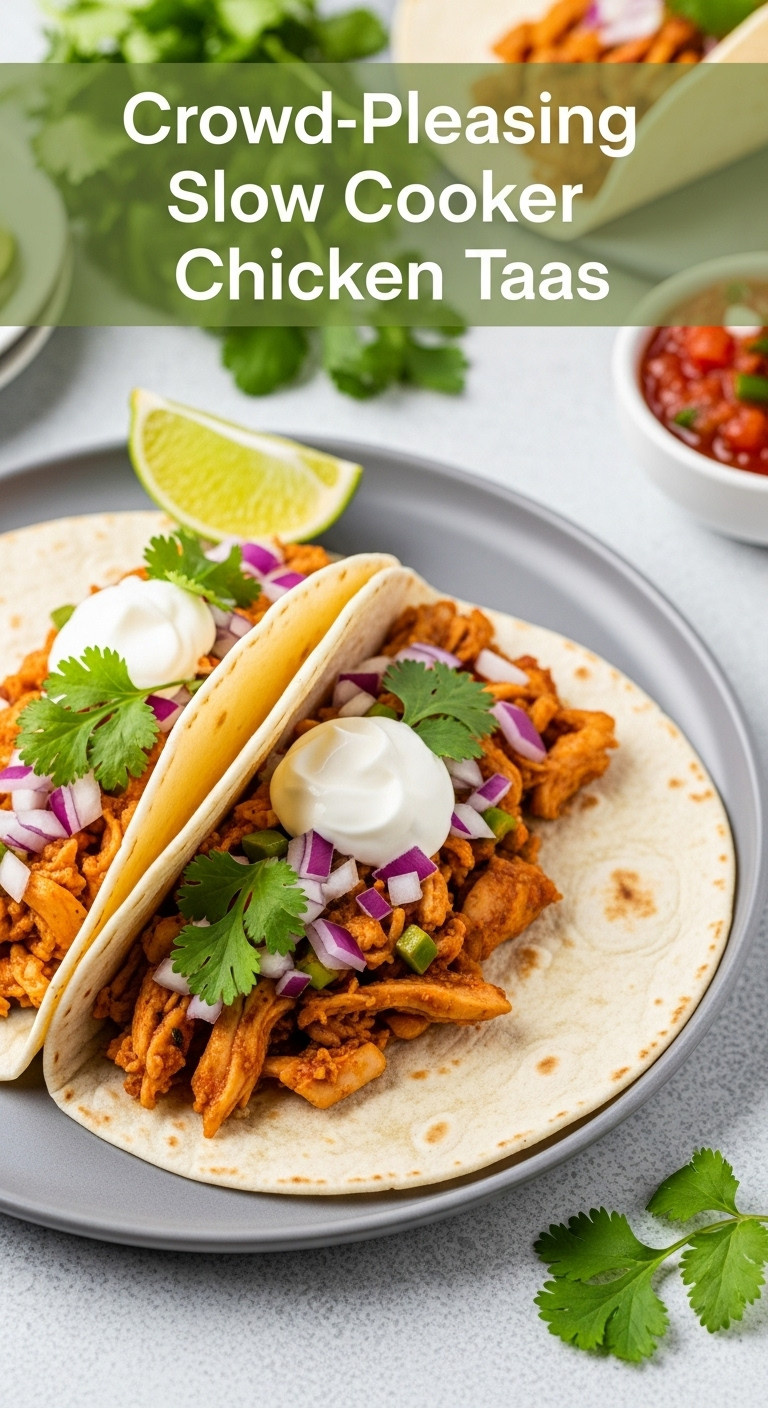 Hyperrealistic Slow Cooker Chicken Taco On A Plate With Cilantro Red Onion Sour Cream Lime And Salsa For Weeknight Meals