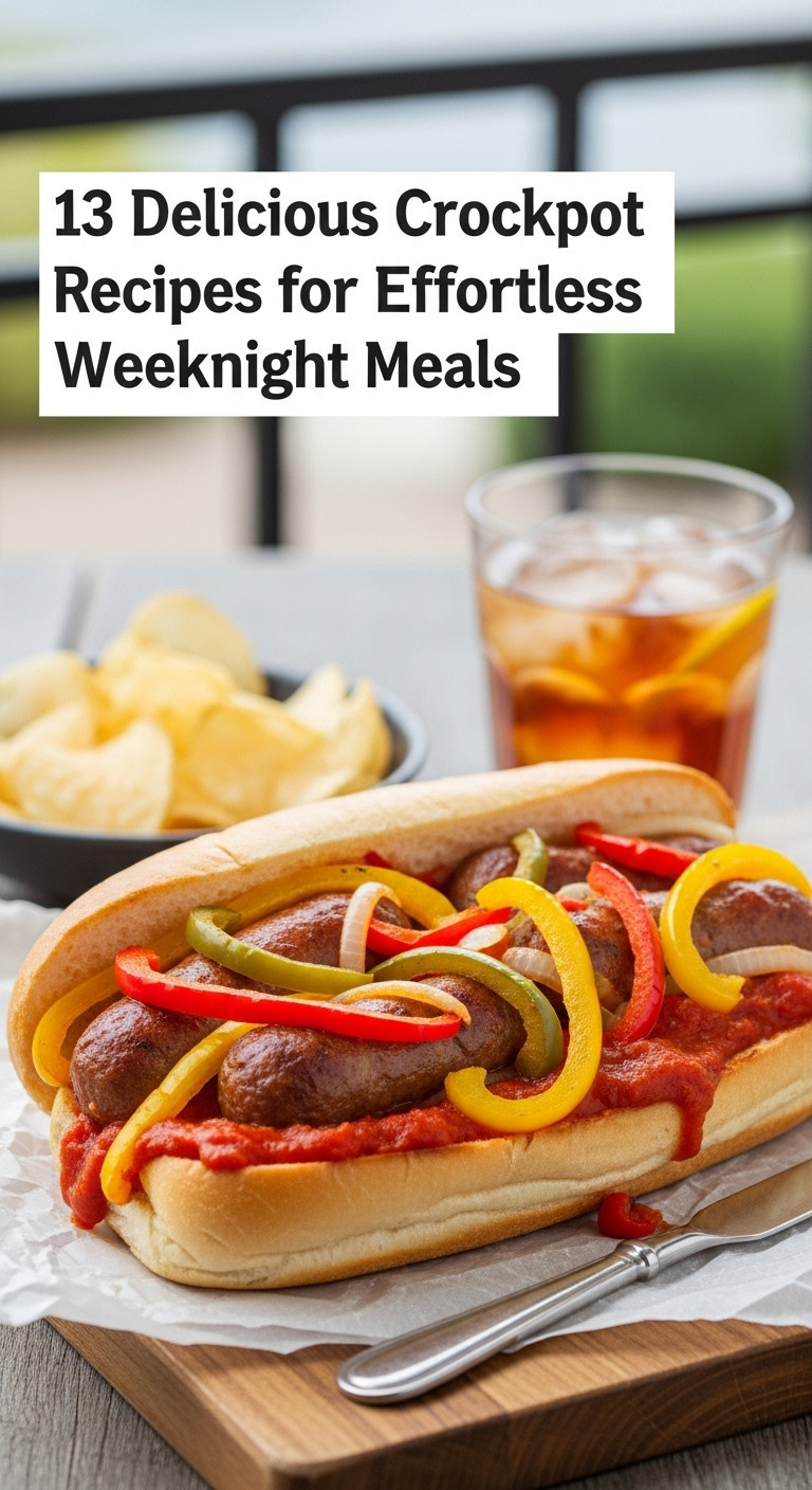 Hyperrealistic Slow Cooker Sausage And Peppers Hoagie With Potato Chips And A Drink For Effortless Weeknight Meals