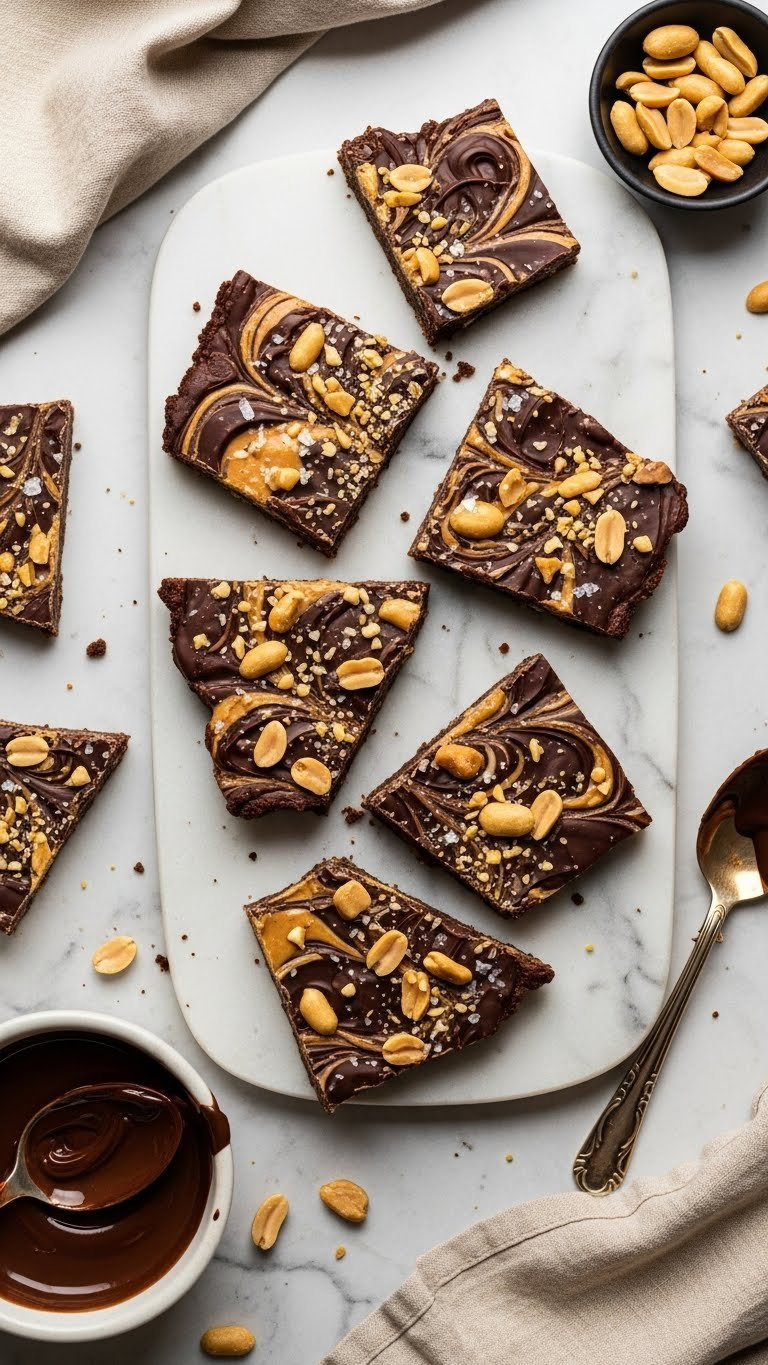 Irregular Peanut Butter Swirl Bark Pieces With Chocolate And Peanut Butter Contrast On Marble Surface