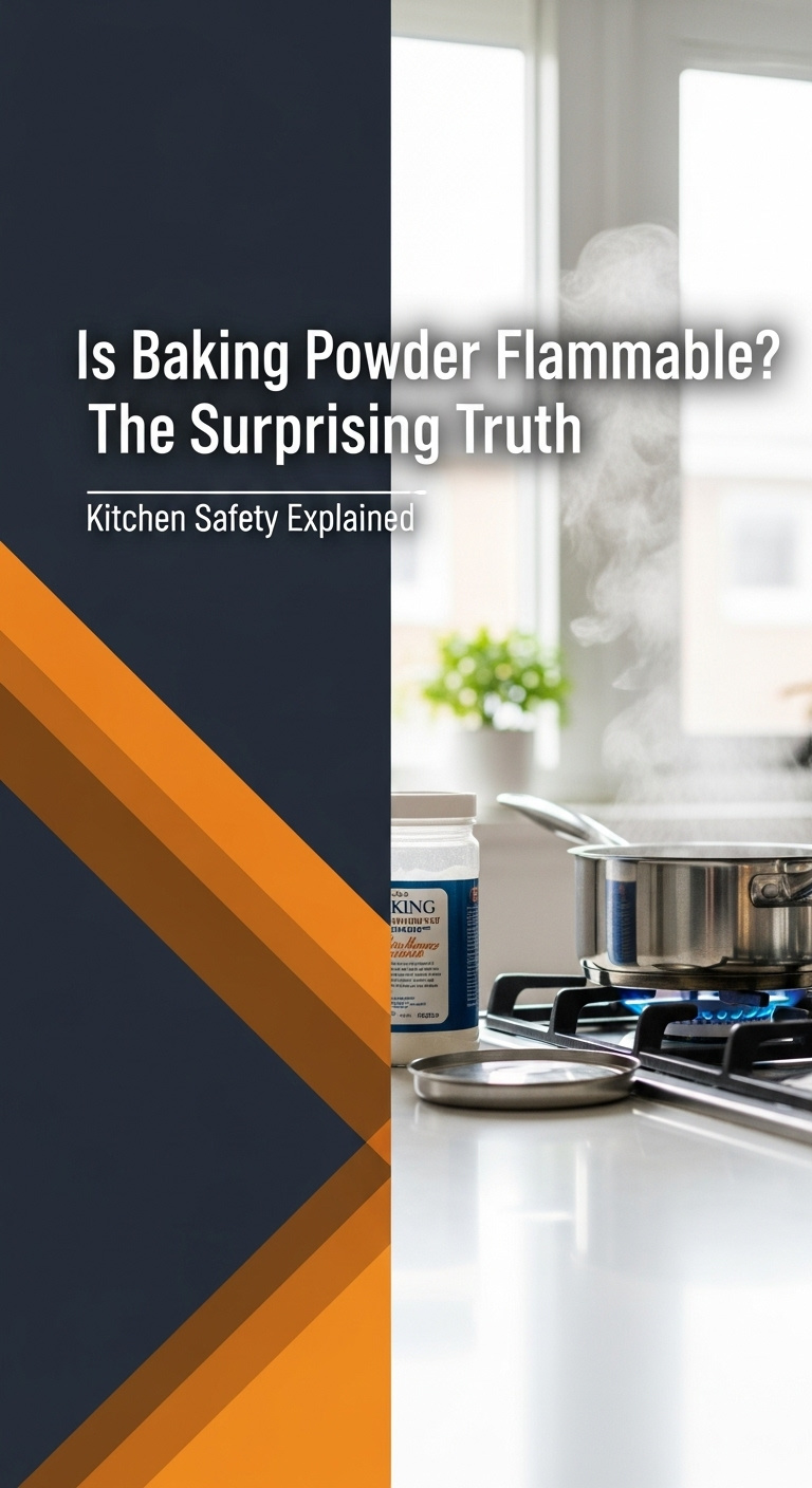 A White Box Of Baking Powder Next To A Small Kitchen Fire, Illustrating The Question Is Baking Powder Flammable
